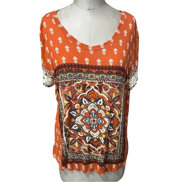 Farmer’s Market Tops - Farmers Market Floral Lotus Flower Round Neck Short Sleeve Tee Size XL